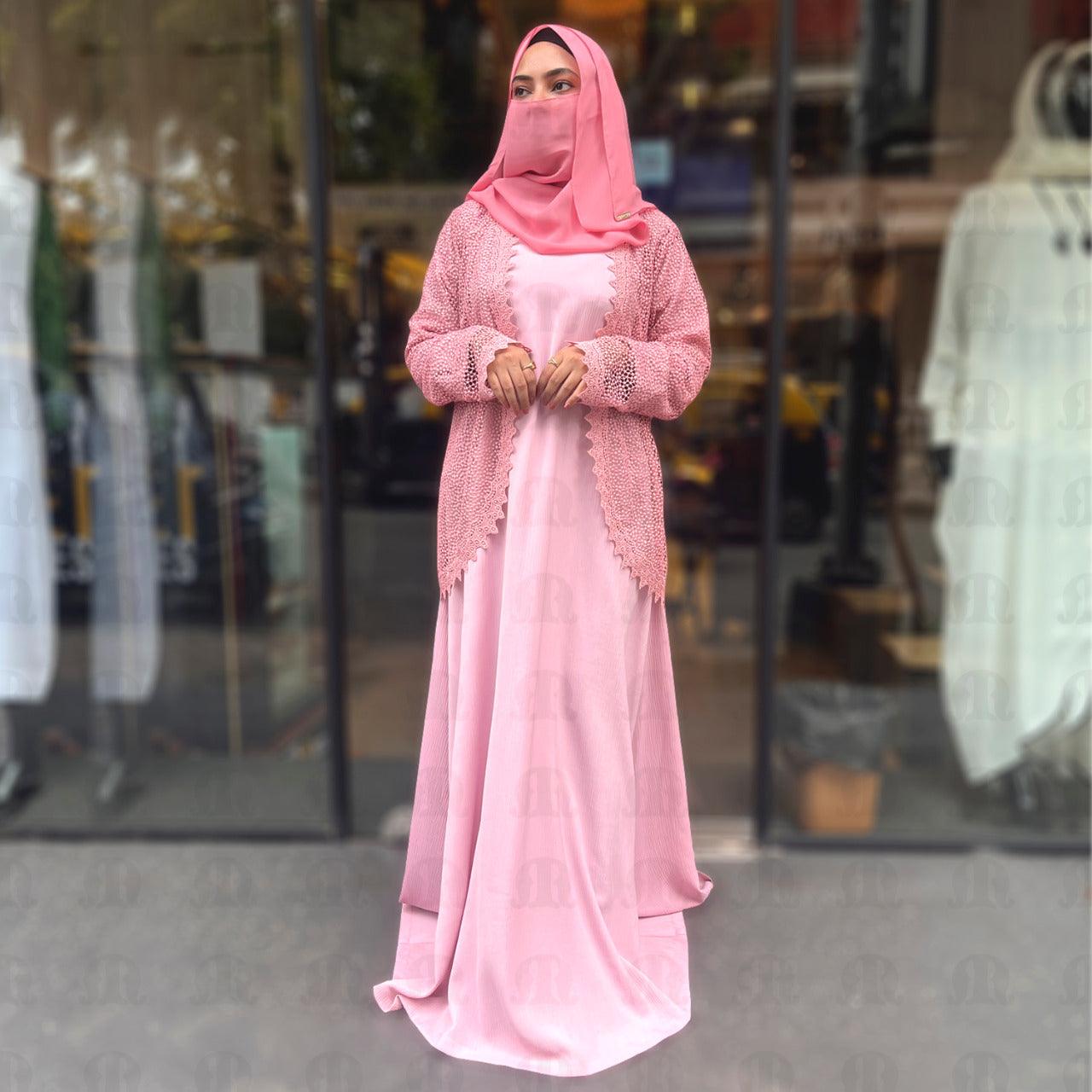 Pink Rete Jacket Abaya for Women - Mashroo