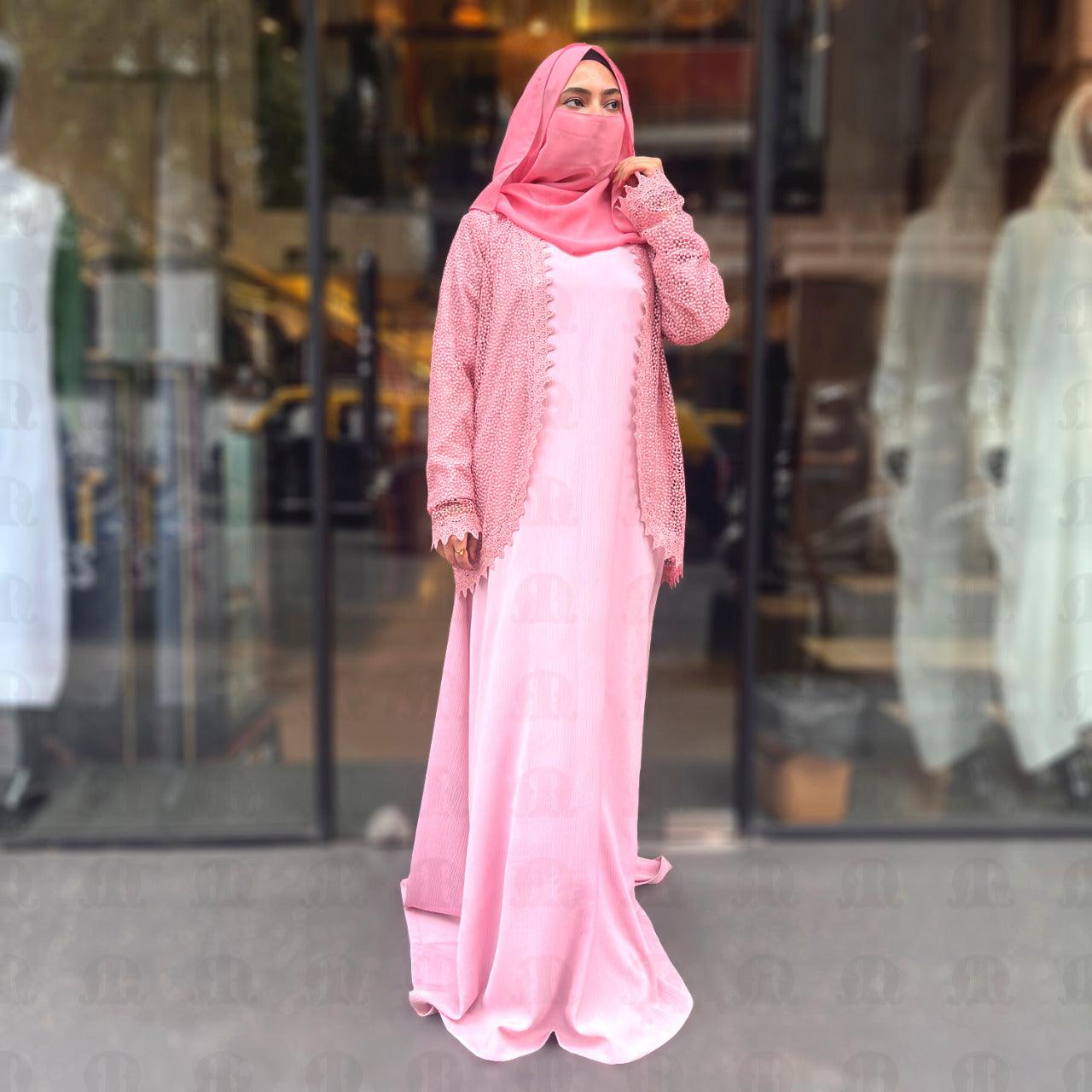 Pink Rete Jacket Abaya for Women - Mashroo