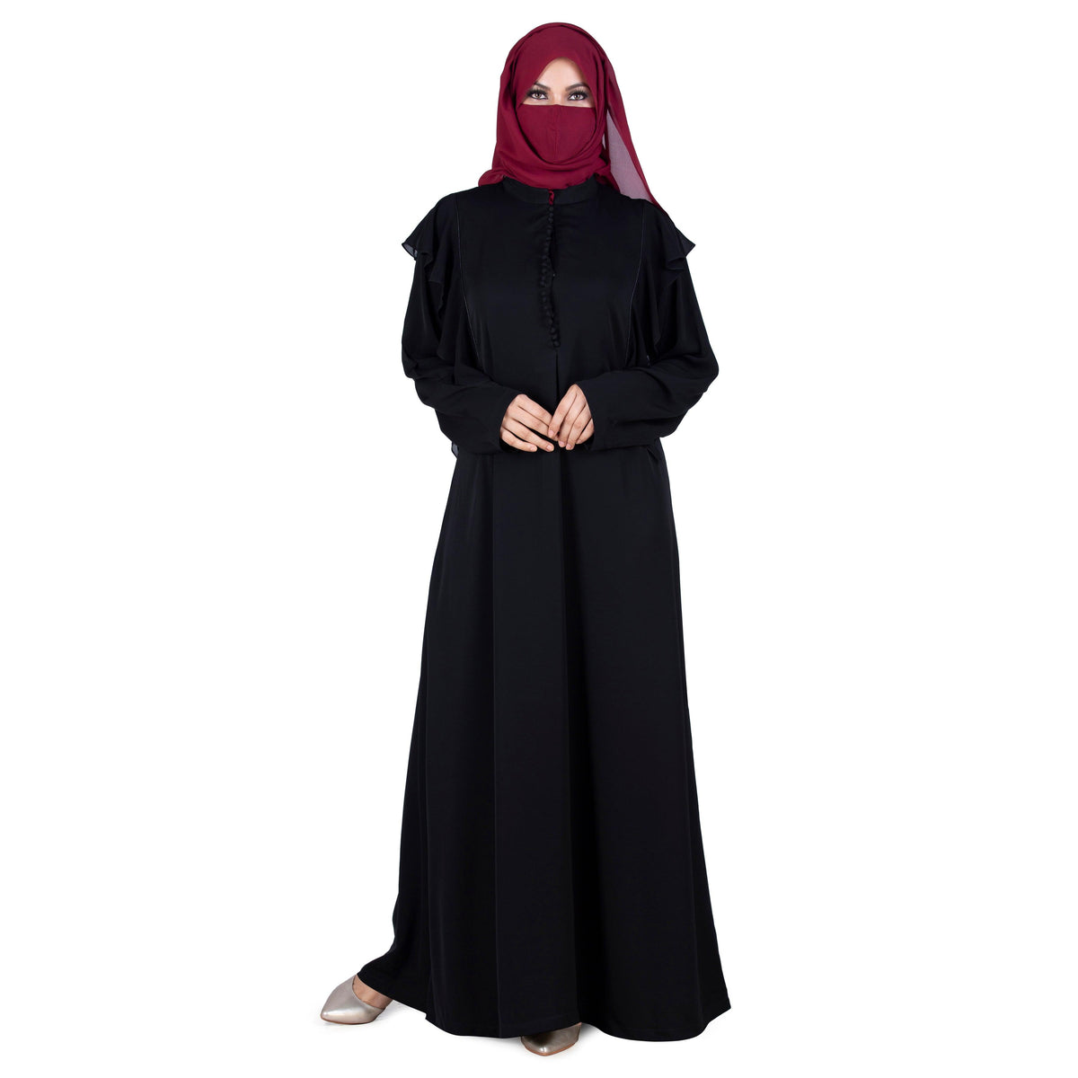 Black Cascade Frilled Abaya for Women