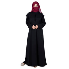 Black Cascade Frilled Abaya for Women - Mashroo