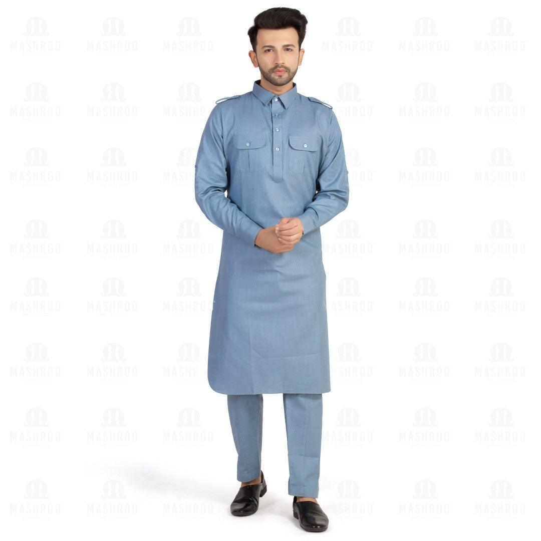 Powder Blue Pathani Suit for Men - Mashroo