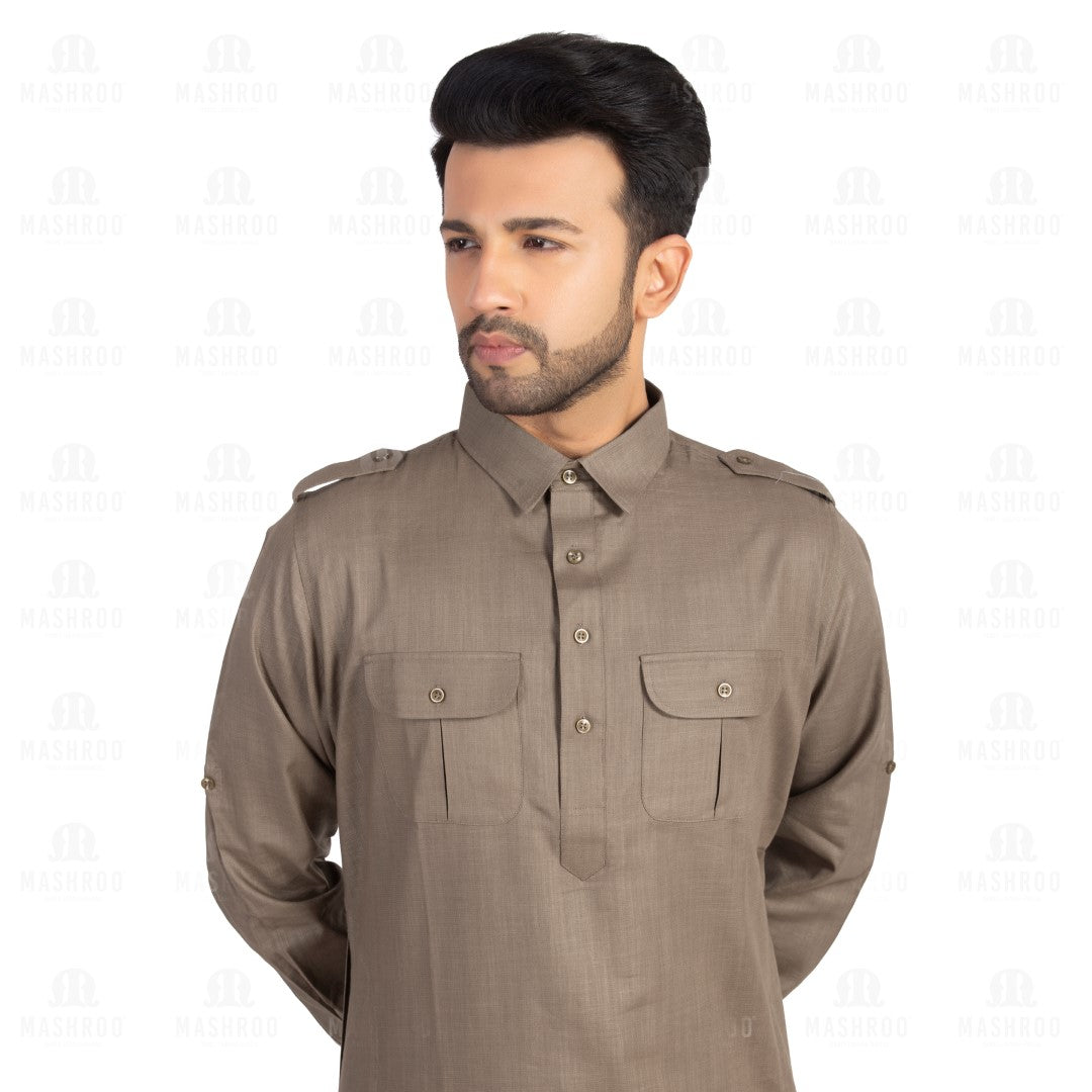 Red Cotton Men's Readymade Pathani Suit Set 807MW11