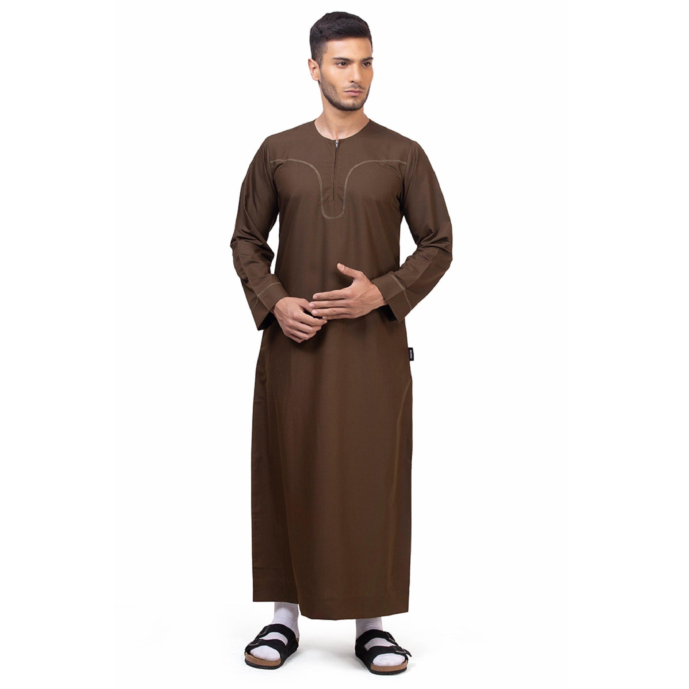 Brown Aplos Omani Thobe for Men - Mashroo