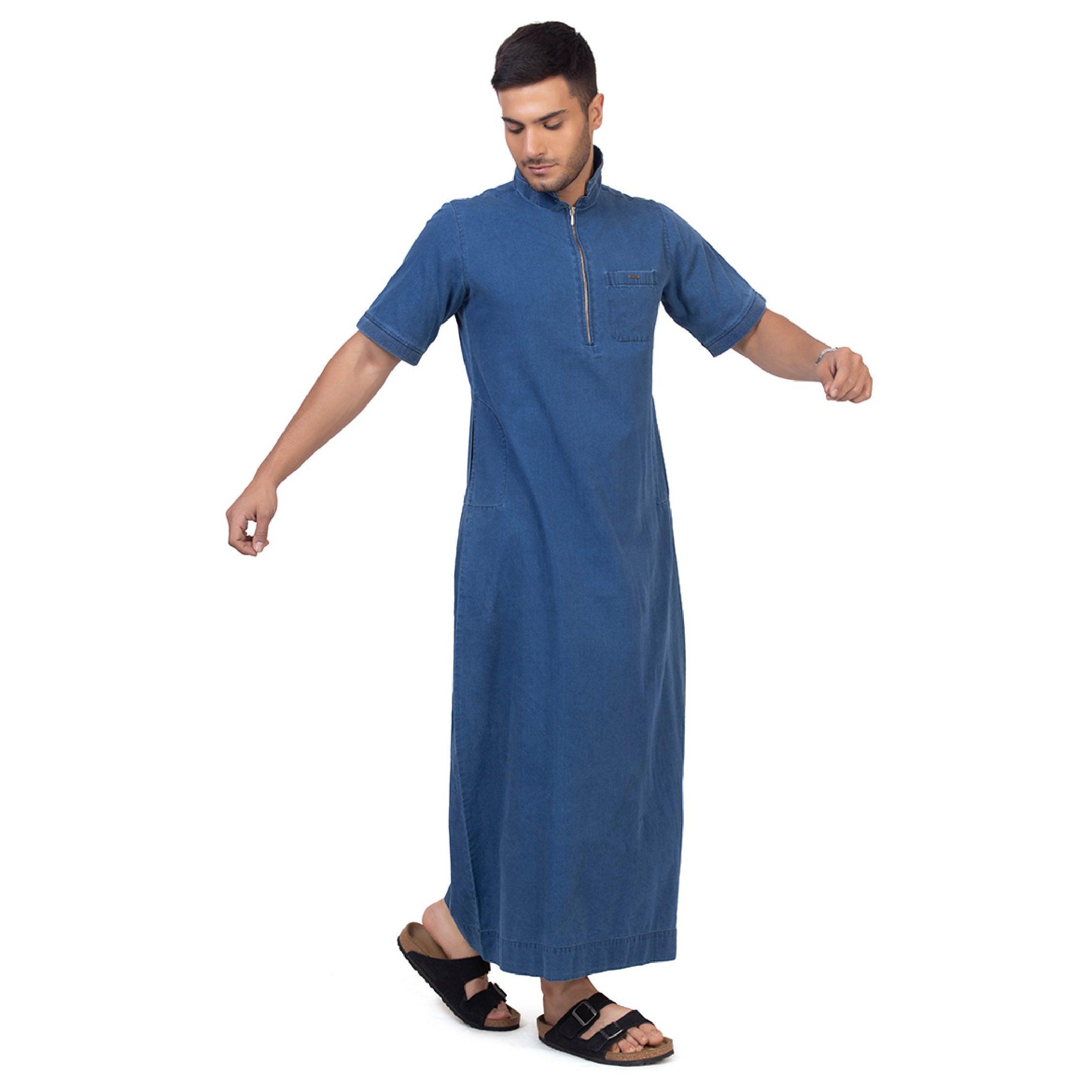 Lido Half Sleeve Denim Thobe for Men - Mashroo