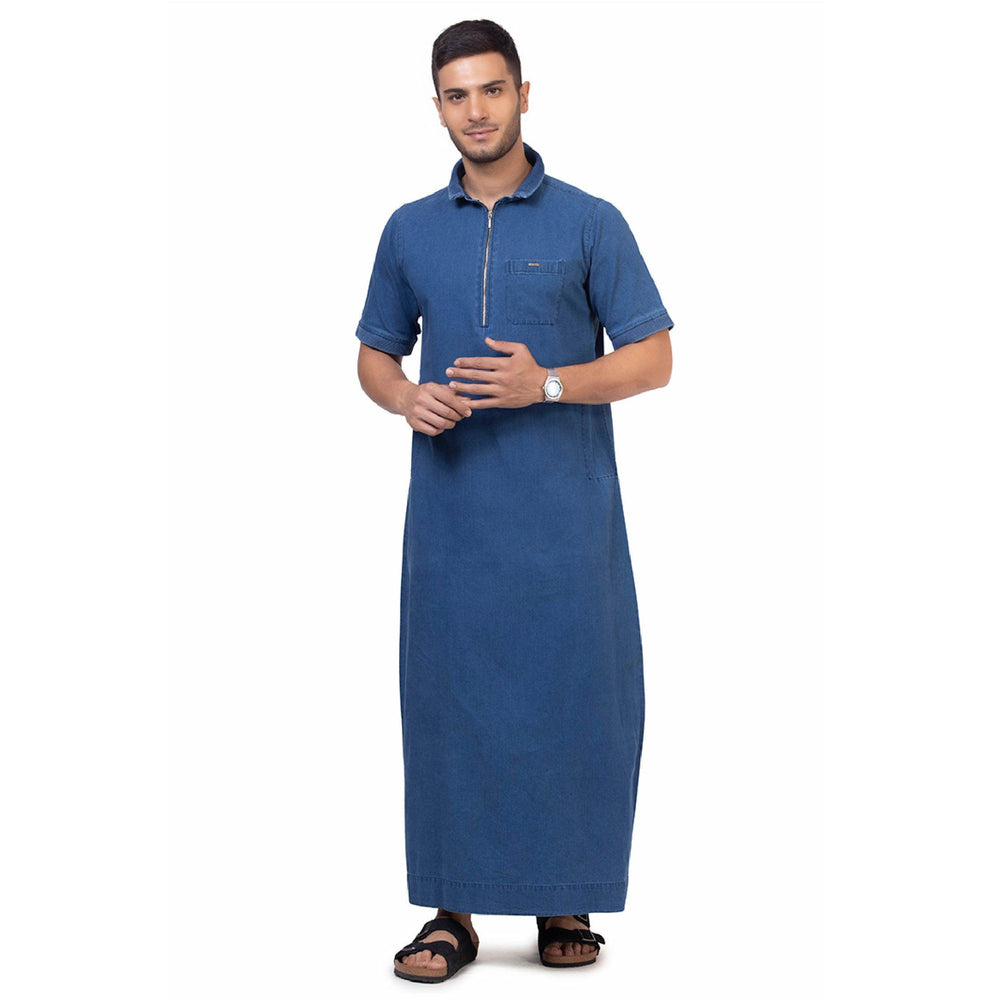 Lido Half Sleeve Denim Thobe for Men - Mashroo