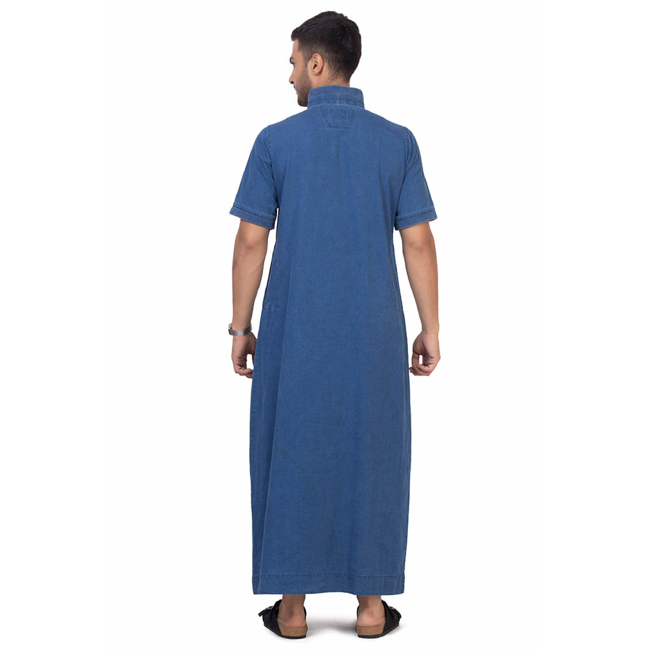 Lido Half Sleeve Denim Thobe for Men - Mashroo