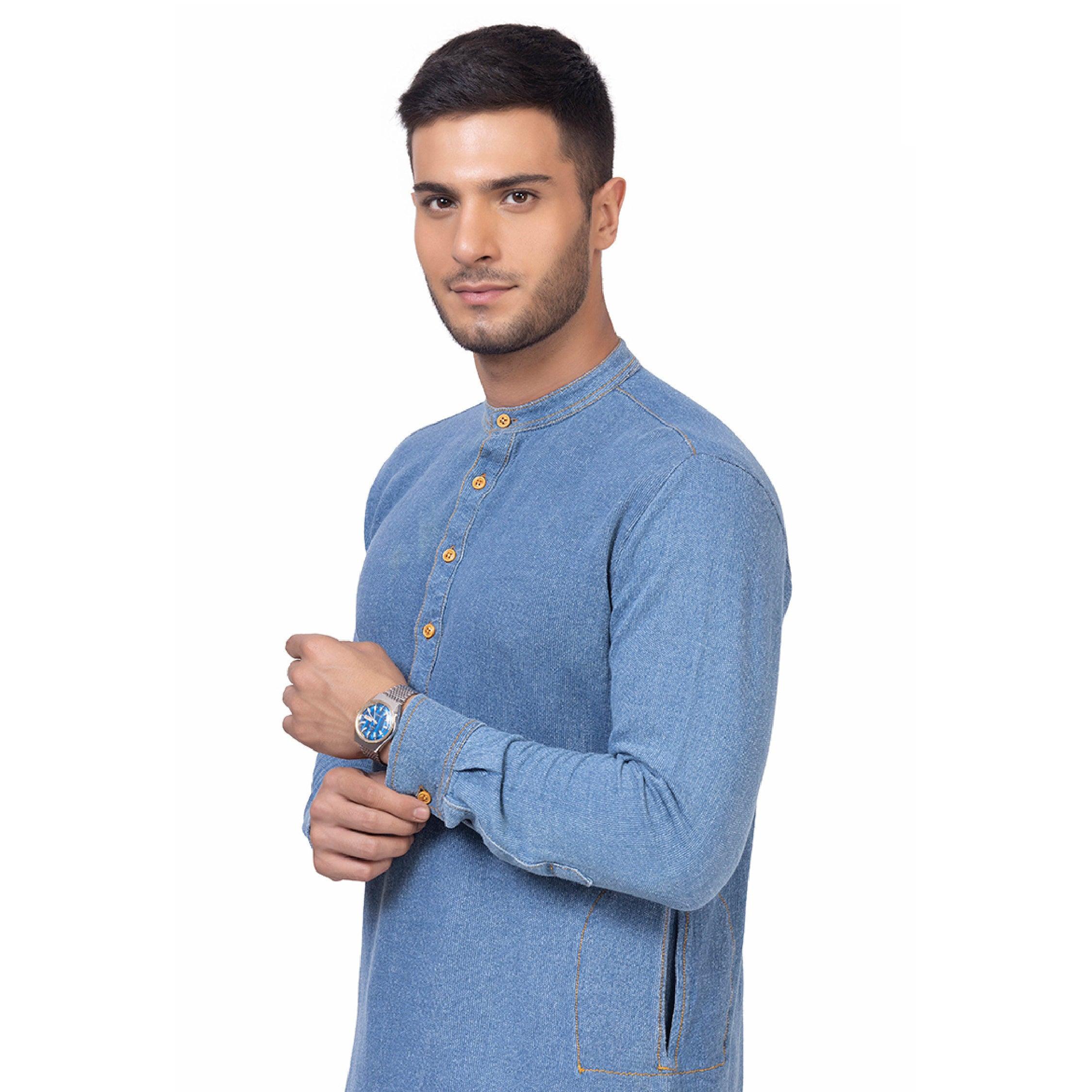 Traper Kurta Set Men Sky Blue - Mashroo