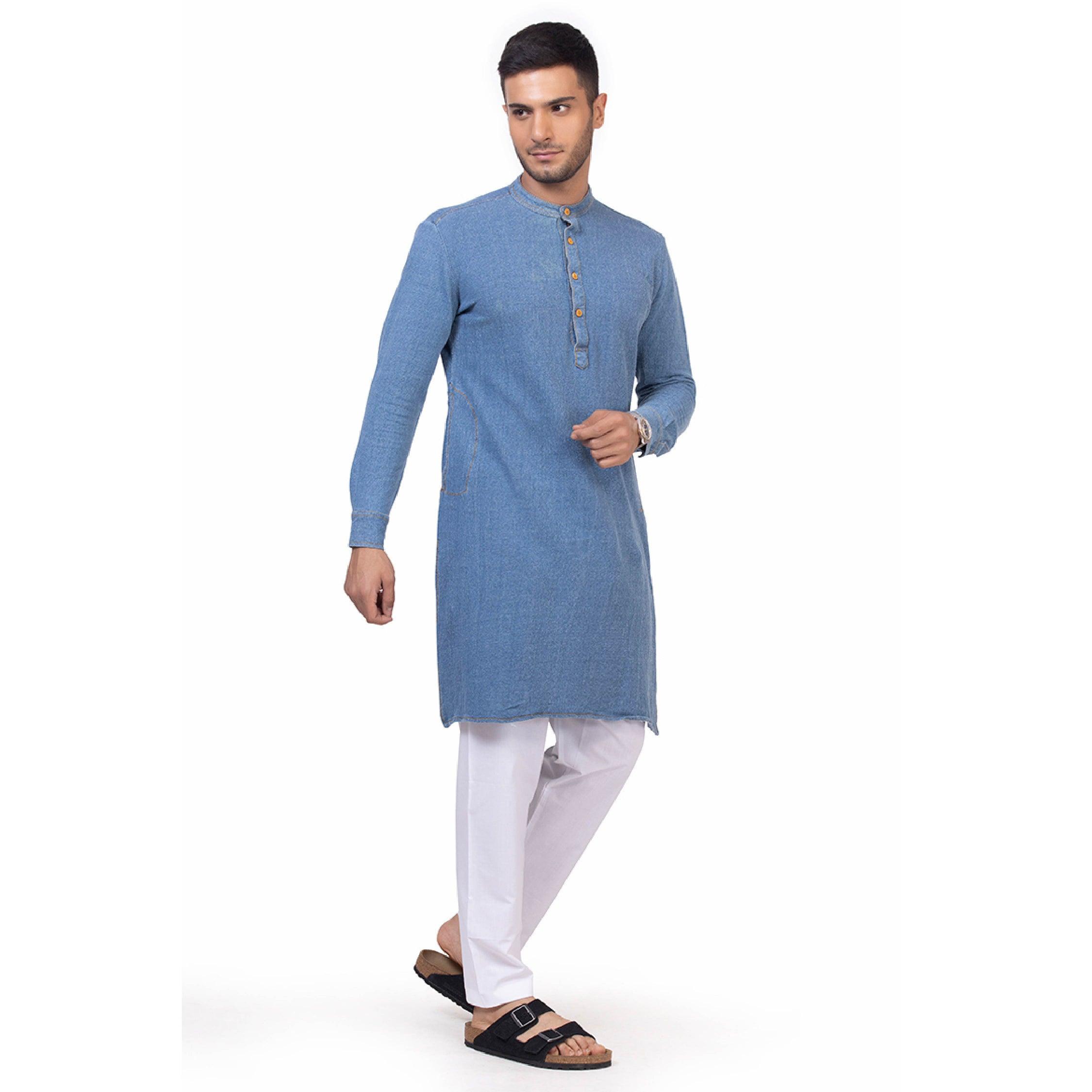 Traper Kurta Set Men Sky Blue - Mashroo