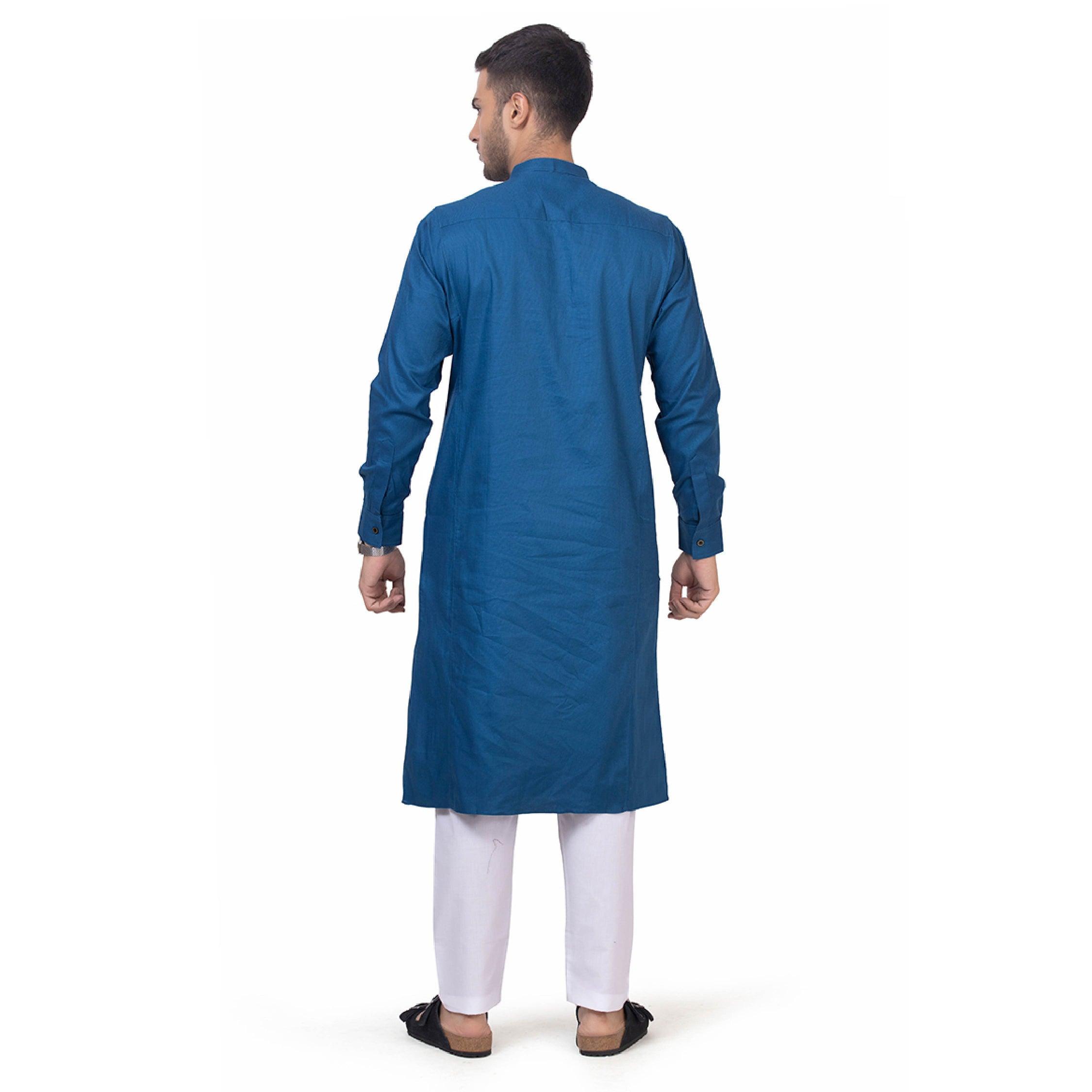 Royal Blue Kali Kurta with Pajama for Men - Mashroo