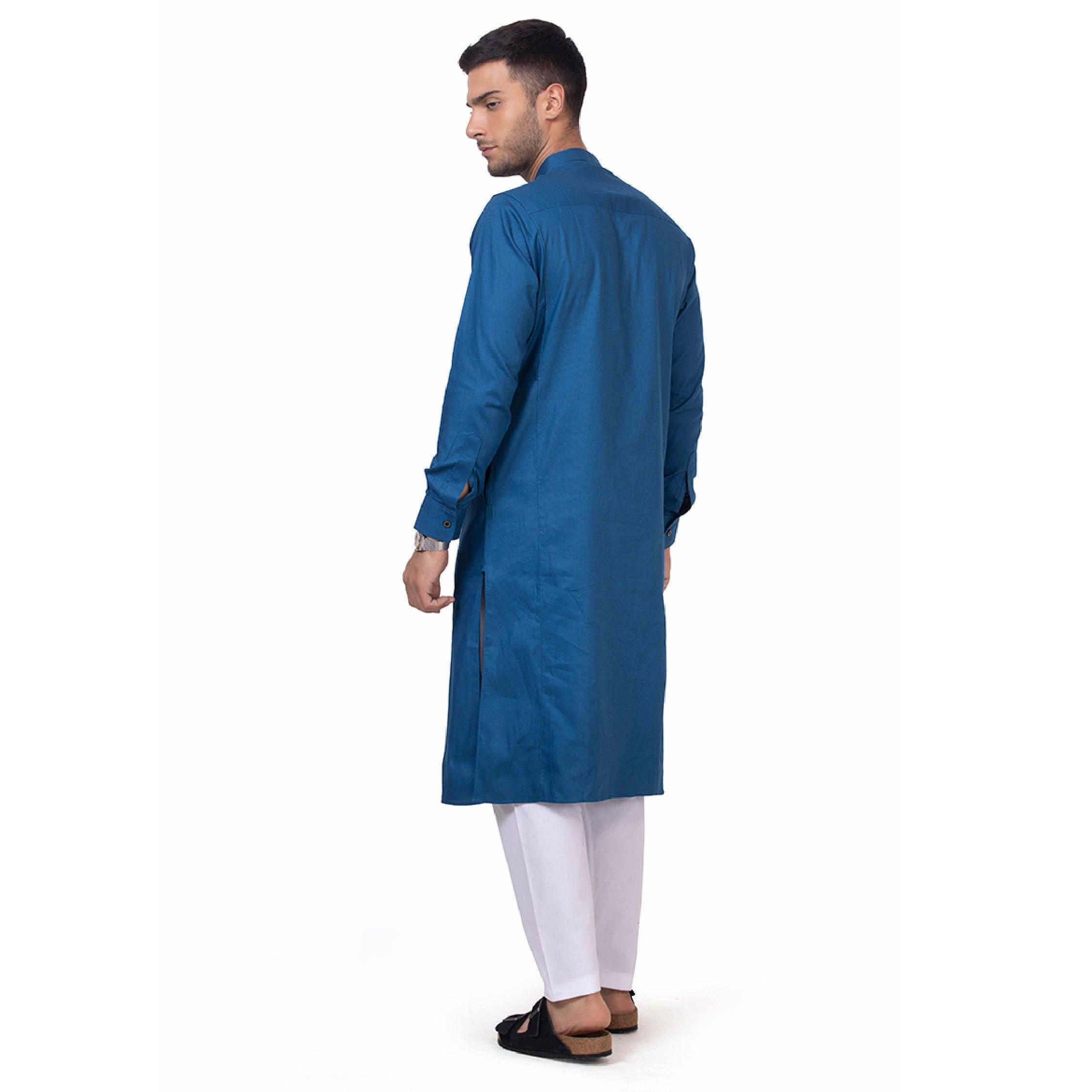 Royal Blue Kali Kurta with Pajama for Men - Mashroo