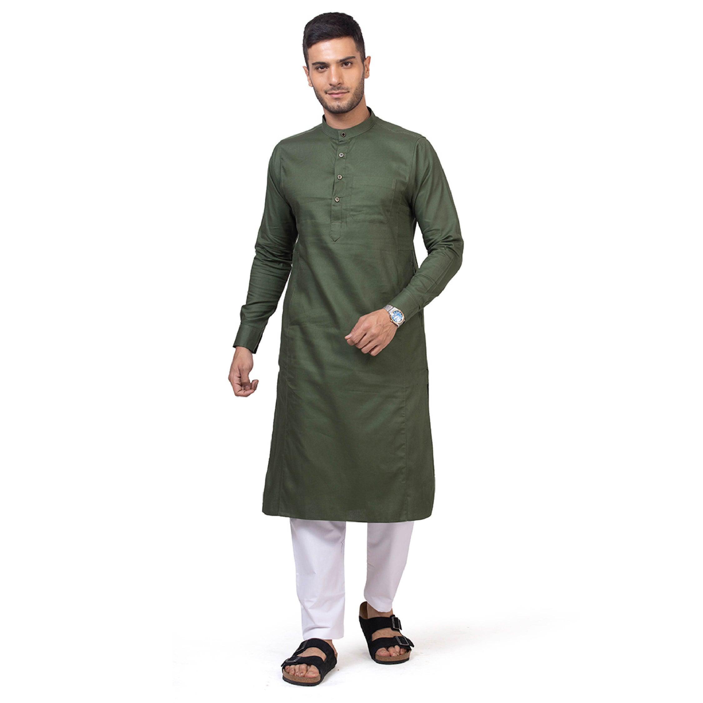 Green Kali Kurta with Pajama for Men - Mashroo