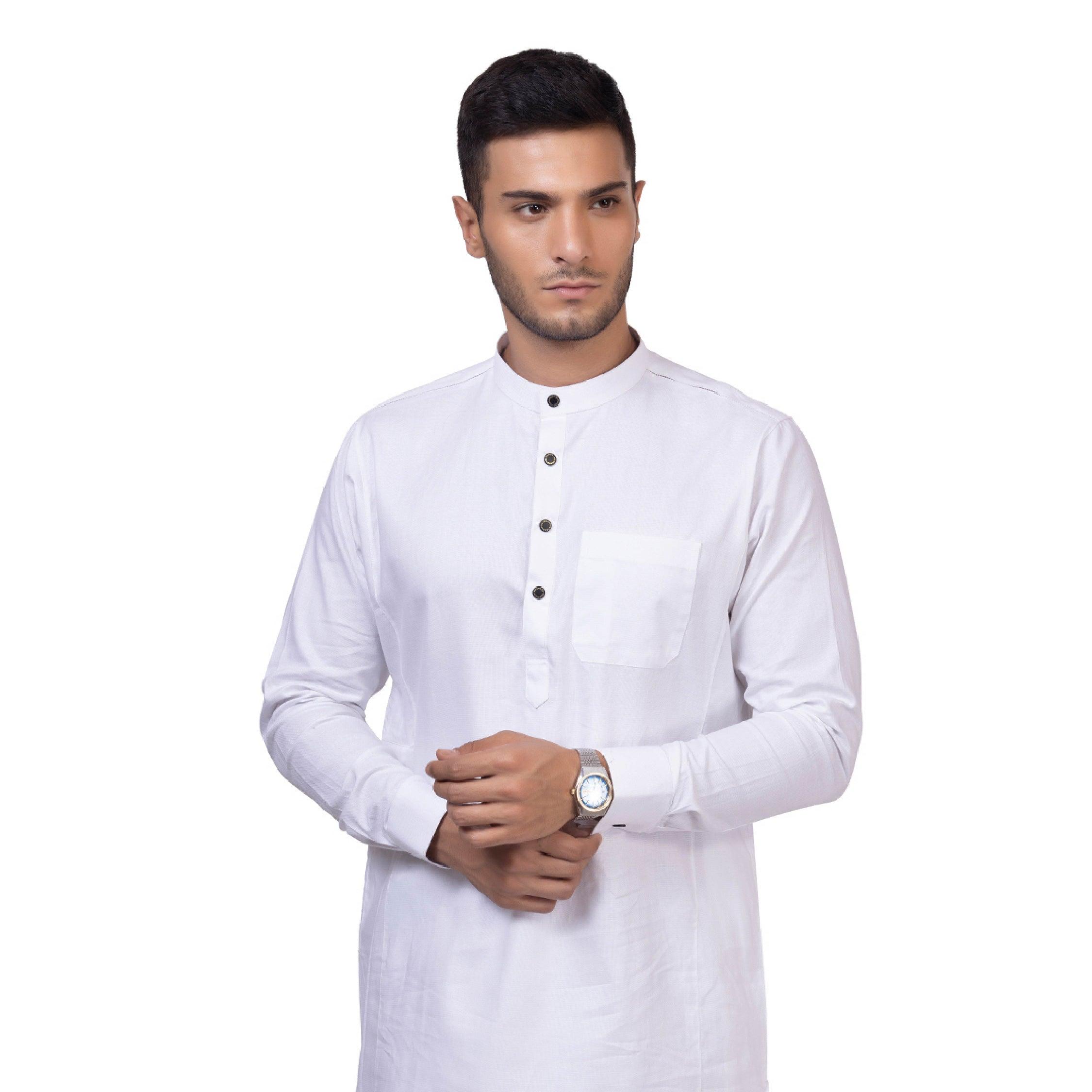 White Kali Kurta with Pajama for Men - Mashroo