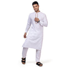 White & Brown Grazia Embroidered Kurta for Men - Mashroo