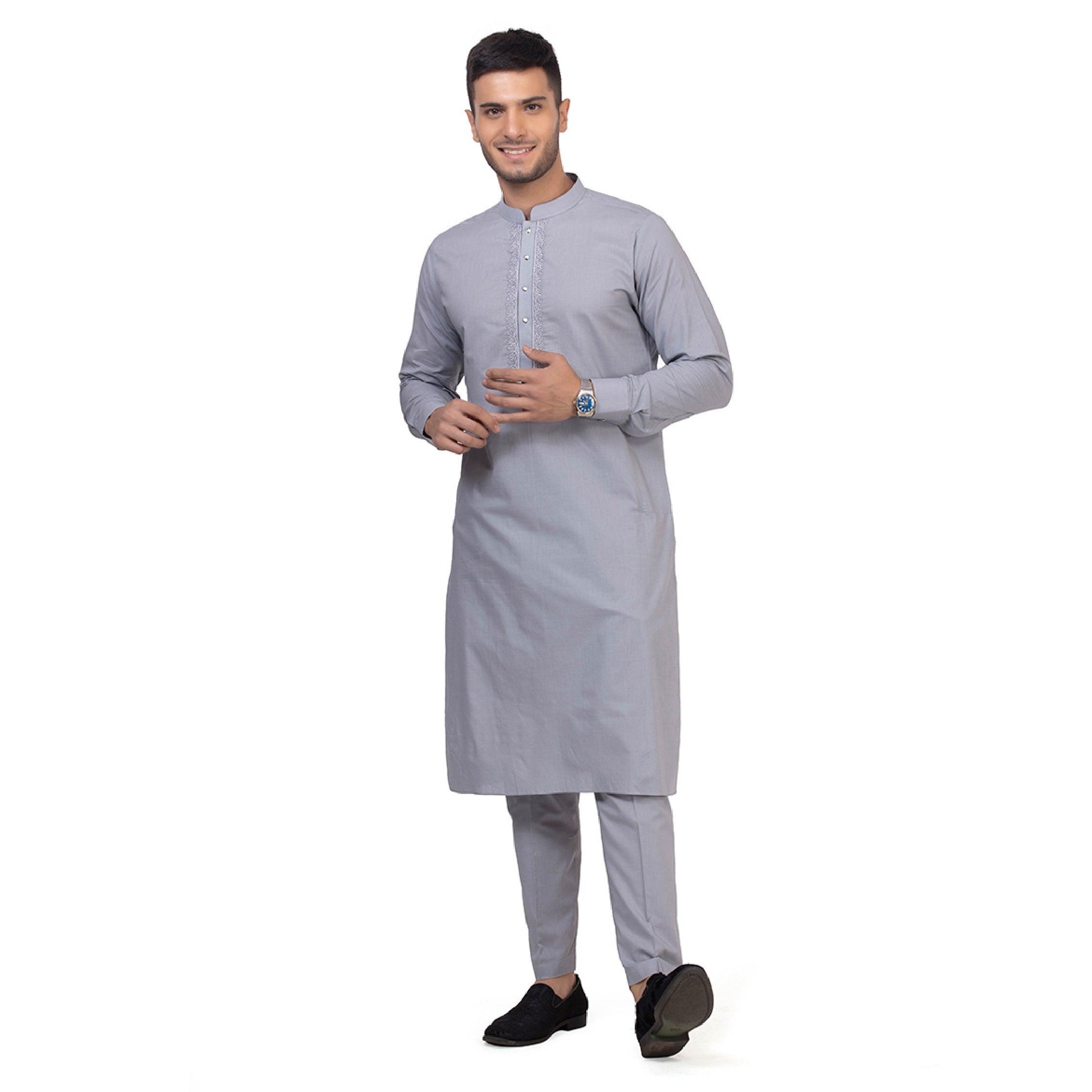 Grey Grazia Embroidered Kurta Set for Men - Mashroo