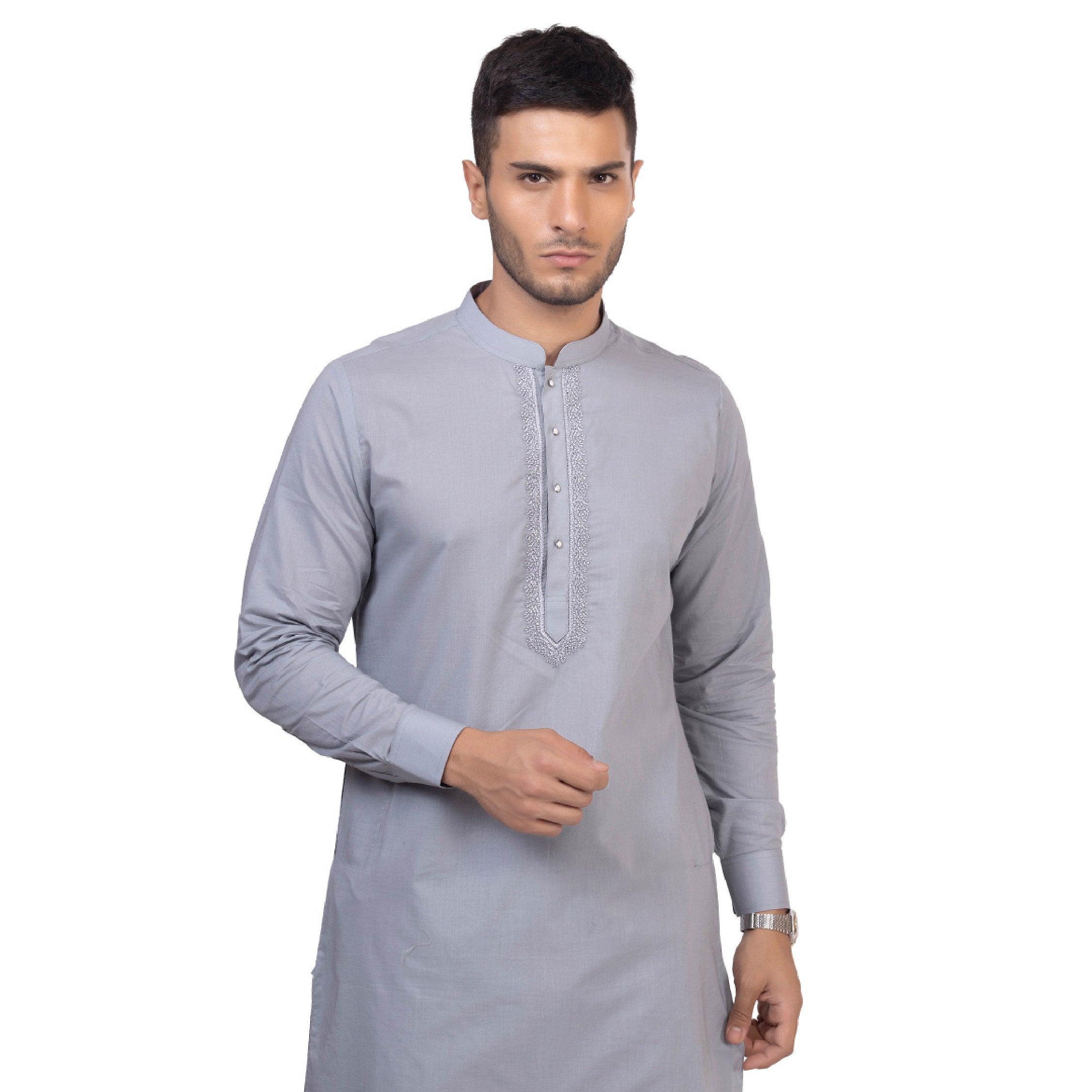 Grey Grazia Embroidered Kurta Set for Men - Mashroo