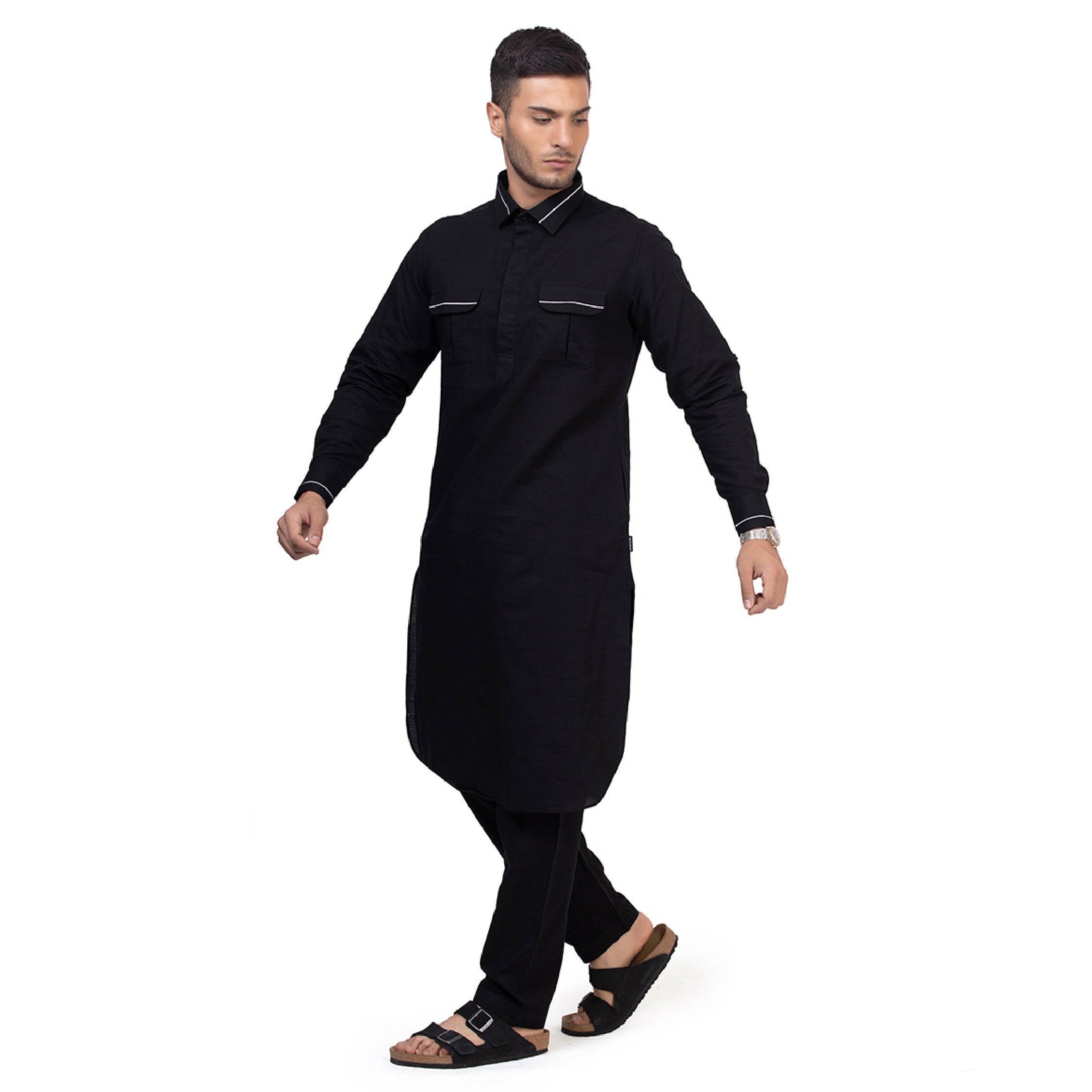 Black Riwaya Pathani Suit for Men - Mashroo