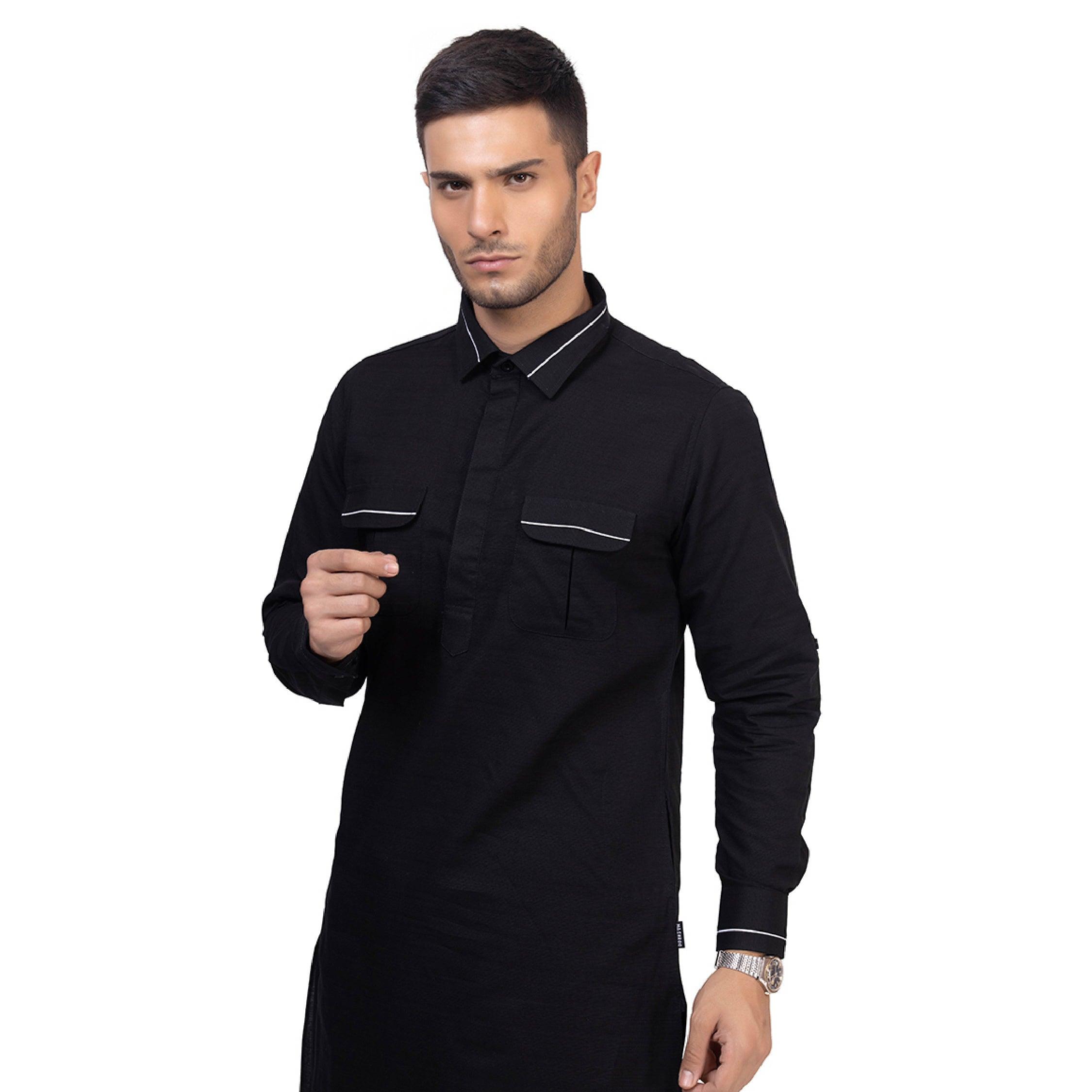 Black Riwaya Pathani Suit for Men - Mashroo