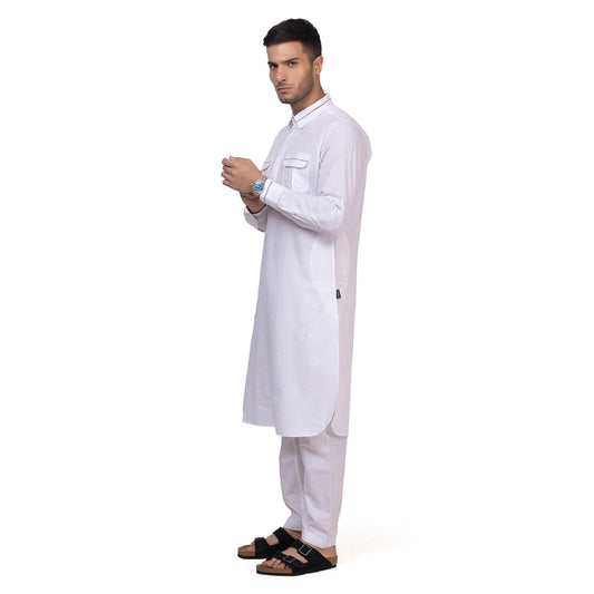 White Riwaya Pathani Suit for Men
