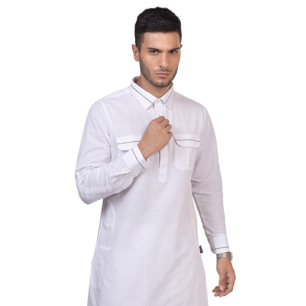 White Riwaya Pathani Suit for Men - Mashroo