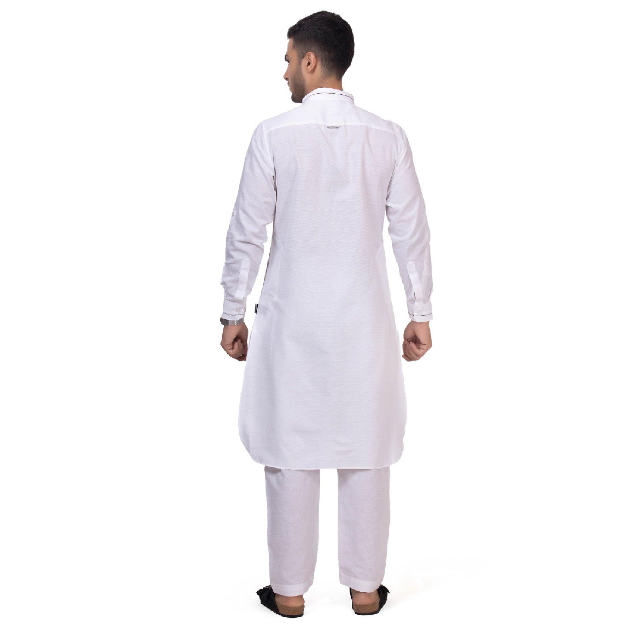 White Riwaya Pathani Suit for Men - Mashroo
