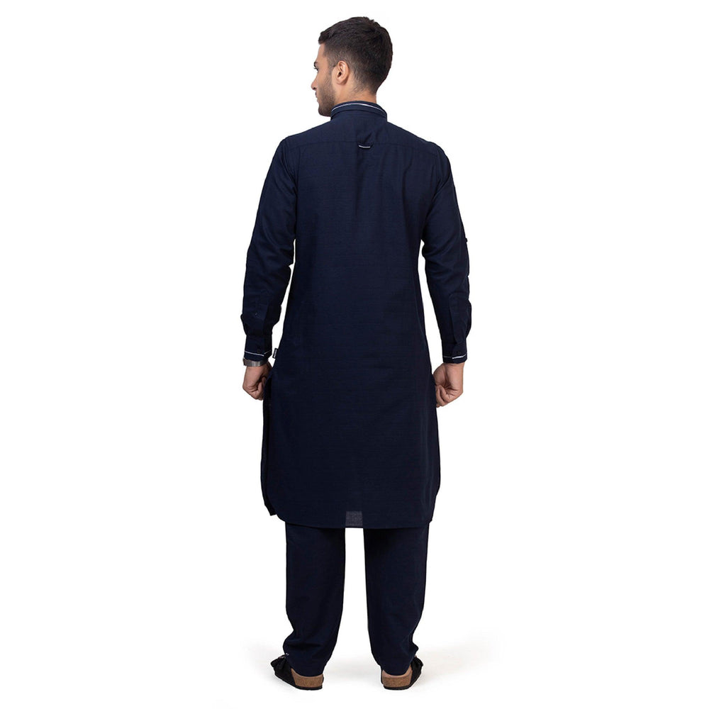 Navy Blue Riwaya Pathani Suit for Men - Mashroo