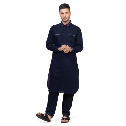 Navy Blue Riwaya Pathani Suit for Men