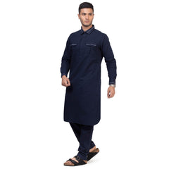 Navy Blue Riwaya Pathani Suit for Men - Mashroo
