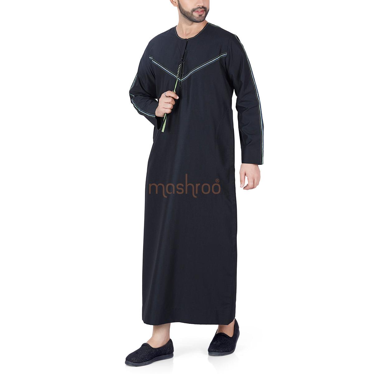 Black Twill Emirati Thobe for Men - Mashroo