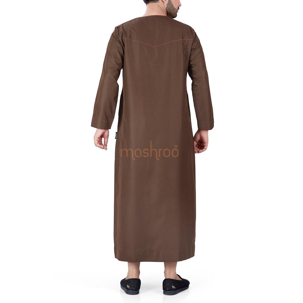 Brown Twill Emirati Thobe for Men - Mashroo